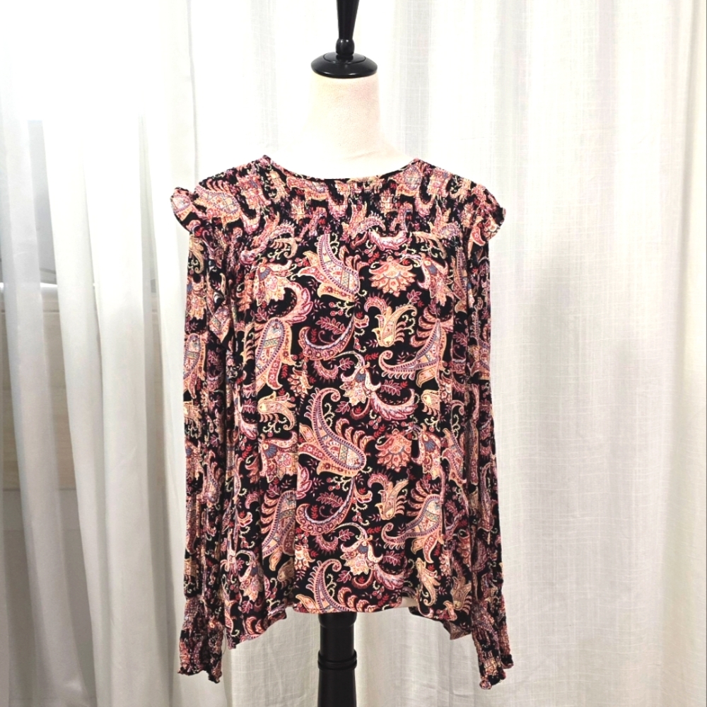 2/$30 Knox‎ Rose Black Pink Paisley Print Womens Top Plus Size XXL Floral